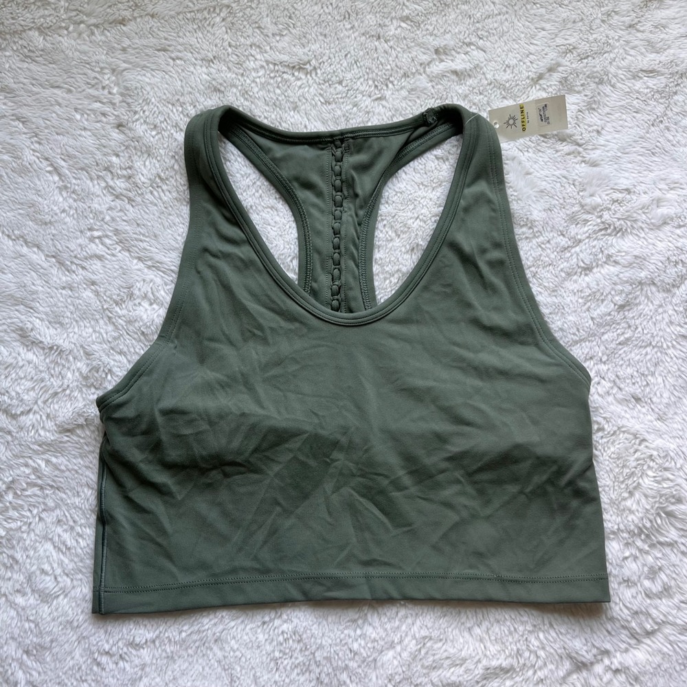 OFFLINE by Aerie Real Me Xtra Recharge Olive Braided Racerback Sports Bra M NWT